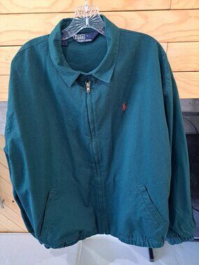 Polo Ralph Lauren Green Zip Jacket XL Mens Embroidered Cotton Red Pony Logo